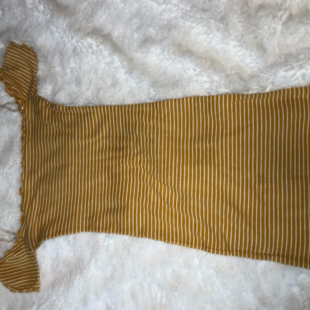 White/yellow stripped off shoulder dress